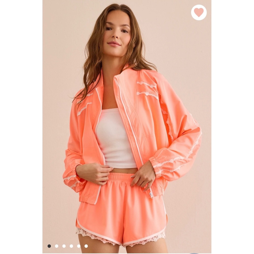 Altar'd State ASR Lace Trim Full Zip‎ Windbreaker Jacket Neon Orange Size XS